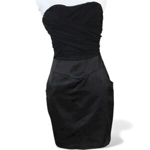 A’gaci LBD Dress Mini Black Strapless Small Satin EUC Bandage Style Y2K Cocktail